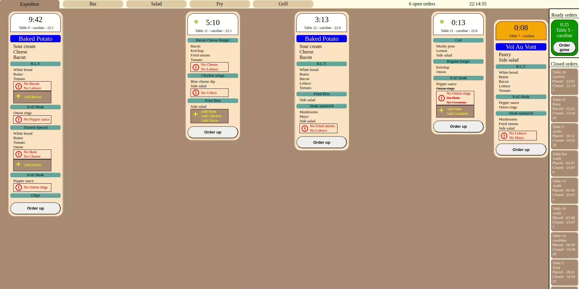 animated example showing orders on the kitchen display app