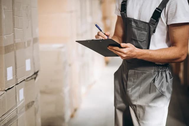 Man with clipboard counting stock items